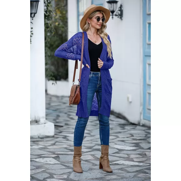 GRECERELLE Womens Lightweight Longer Length Cardigan Long Sleeve Casual Crochet Open-Front Sweater with Pockets