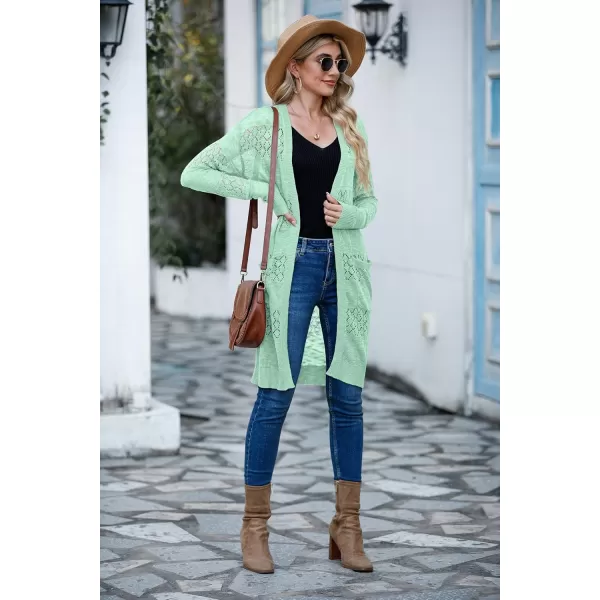 GRECERELLE Womens Lightweight Longer Length Cardigan Long Sleeve Casual Crochet Open-Front Sweater with Pockets