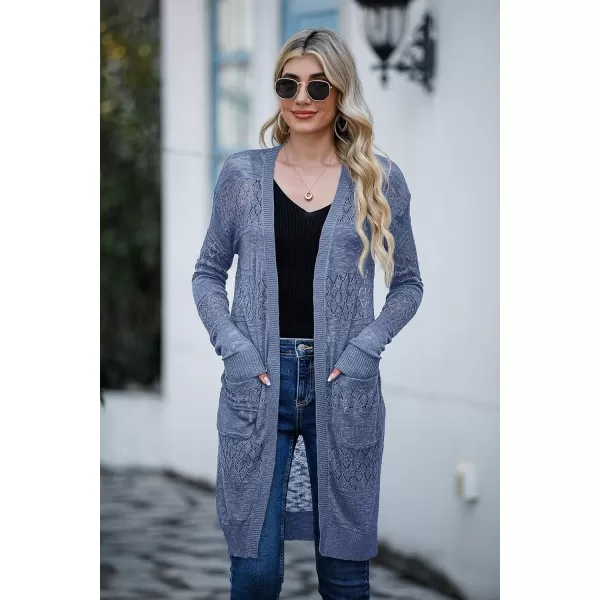 GRECERELLE Womens Lightweight Longer Length Cardigan Long Sleeve Casual Crochet Open-Front Sweater with Pockets