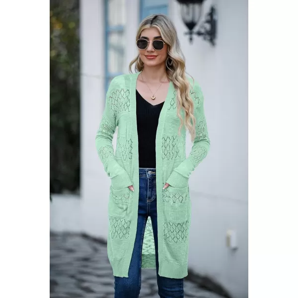 GRECERELLE Womens Lightweight Longer Length Cardigan Long Sleeve Casual Crochet Open-Front Sweater with Pockets
