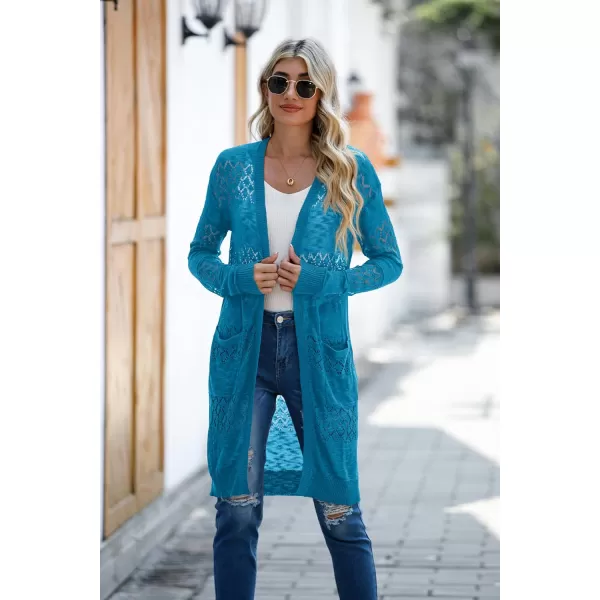 GRECERELLE Womens Lightweight Longer Length Cardigan Long Sleeve Casual Crochet Open-Front Sweater with Pockets