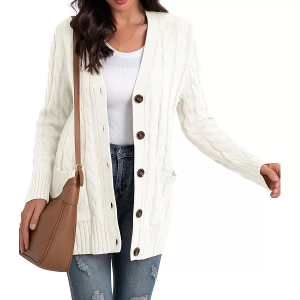 GRECERELLE Women's Long Sleeve Loose Knit Cable Open Front Button Down Cardigan Sweater Outerwear Coat with Pockets