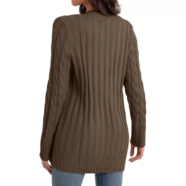 GRECERELLE Women's Long Sleeve Loose Knit Cable Open Front Button Down Cardigan Sweater Outerwear Coat with Pockets