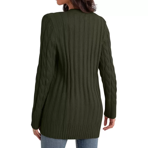 GRECERELLE Women's Long Sleeve Loose Knit Cable Open Front Button Down Cardigan Sweater Outerwear Coat with Pockets