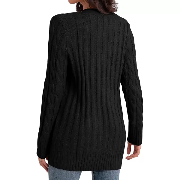GRECERELLE Women's Long Sleeve Loose Knit Cable Open Front Button Down Cardigan Sweater Outerwear Coat with Pockets