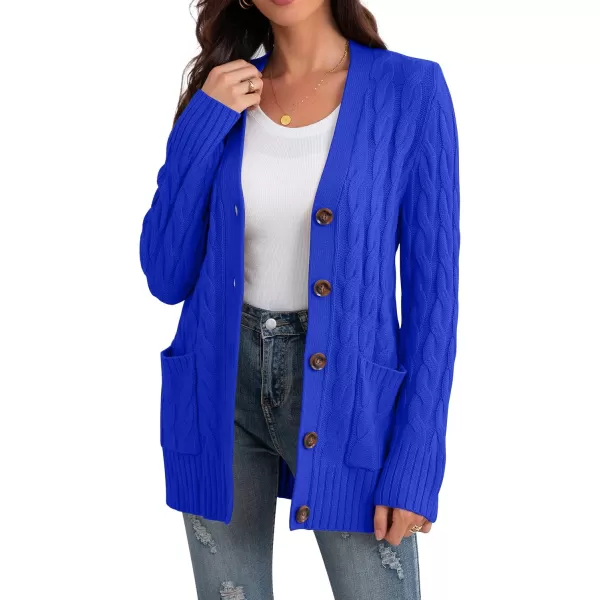 GRECERELLE Women's Long Sleeve Loose Knit Cable Open Front Button Down Cardigan Sweater Outerwear Coat with Pockets