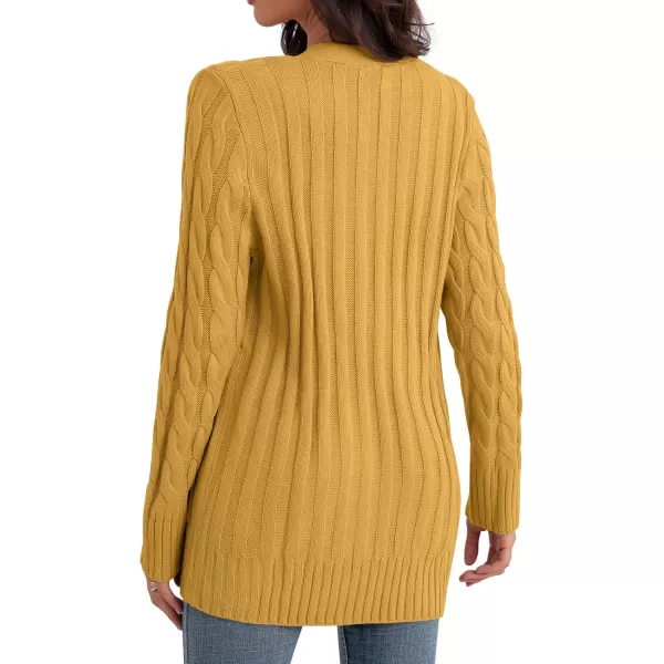 GRECERELLE Women's Long Sleeve Loose Knit Cable Open Front Button Down Cardigan Sweater Outerwear Coat with Pockets