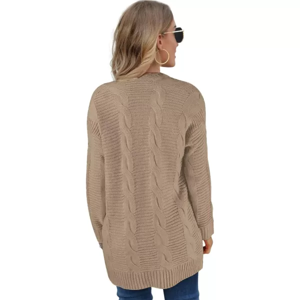 GRECERELLE Women's Long Sleeve Loose Knit Cable Open Front Button Down Cardigan Sweater Outerwear Coat with Pockets