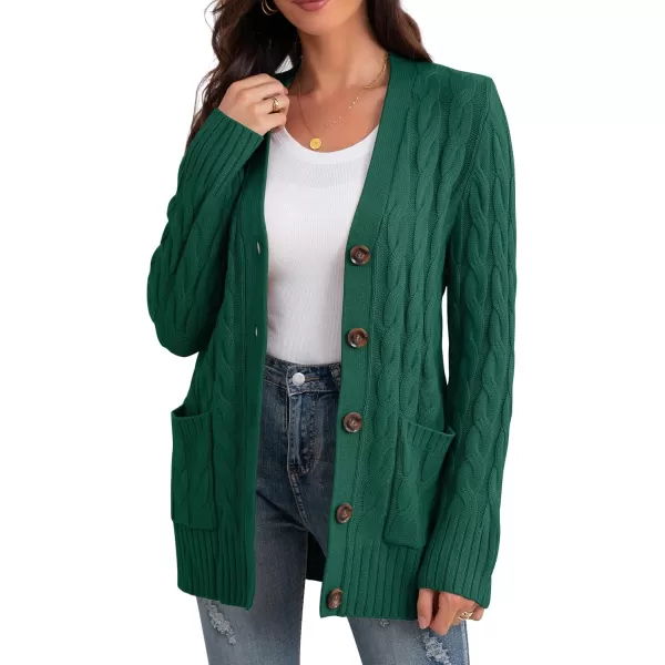 GRECERELLE Women's Long Sleeve Loose Knit Cable Open Front Button Down Cardigan Sweater Outerwear Coat with Pockets