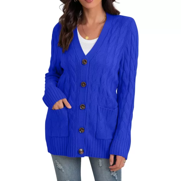 GRECERELLE Women's Long Sleeve Loose Knit Cable Open Front Button Down Cardigan Sweater Outerwear Coat with Pockets