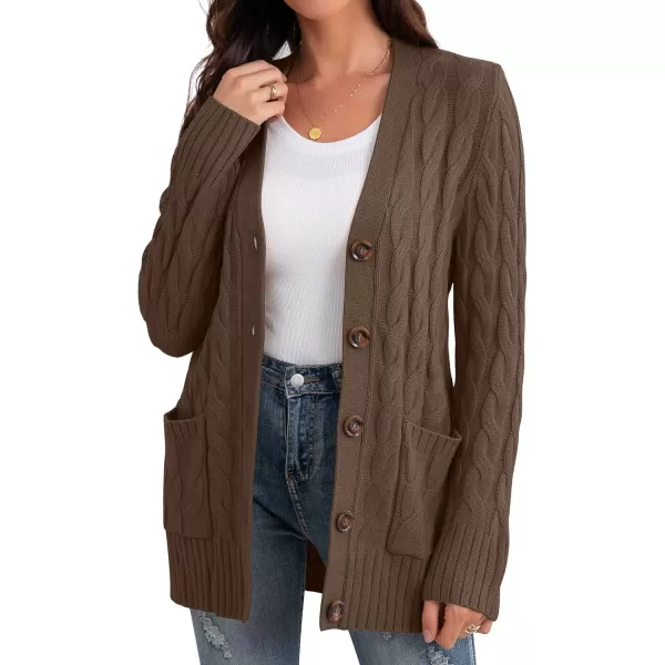 GRECERELLE Women's Long Sleeve Loose Knit Cable Open Front Button Down Cardigan Sweater Outerwear Coat with Pockets