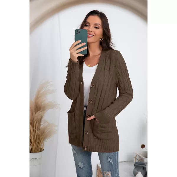 GRECERELLE Women's Long Sleeve Loose Knit Cable Open Front Button Down Cardigan Sweater Outerwear Coat with Pockets