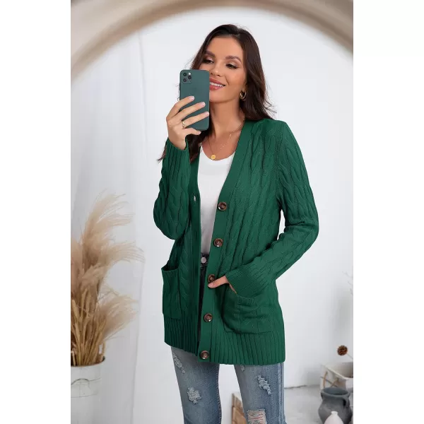GRECERELLE Women's Long Sleeve Loose Knit Cable Open Front Button Down Cardigan Sweater Outerwear Coat with Pockets
