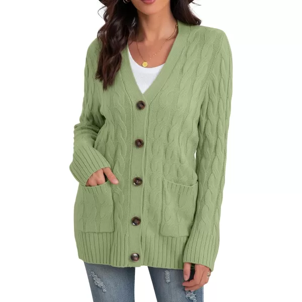 GRECERELLE Women's Long Sleeve Loose Knit Cable Open Front Button Down Cardigan Sweater Outerwear Coat with Pockets