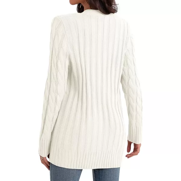 GRECERELLE Women's Long Sleeve Loose Knit Cable Open Front Button Down Cardigan Sweater Outerwear Coat with Pockets