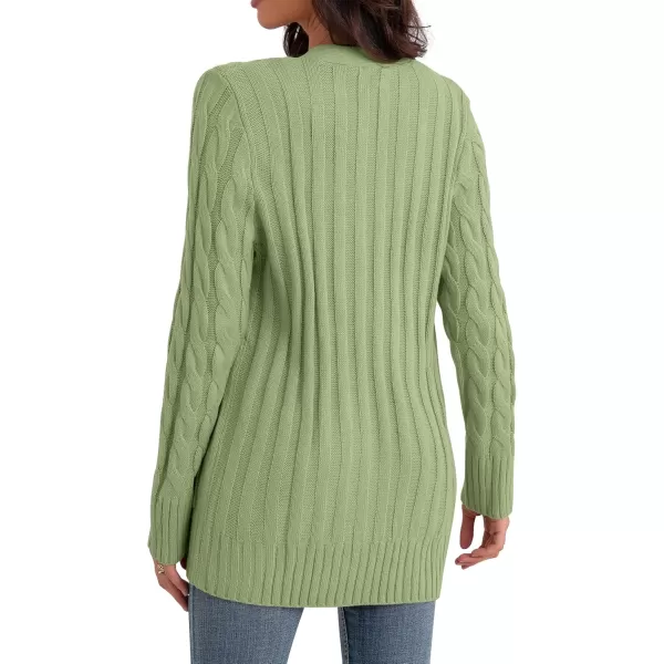 GRECERELLE Women's Long Sleeve Loose Knit Cable Open Front Button Down Cardigan Sweater Outerwear Coat with Pockets