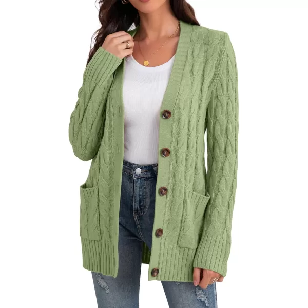 GRECERELLE Women's Long Sleeve Loose Knit Cable Open Front Button Down Cardigan Sweater Outerwear Coat with Pockets