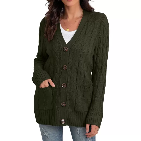 GRECERELLE Women's Long Sleeve Loose Knit Cable Open Front Button Down Cardigan Sweater Outerwear Coat with Pockets