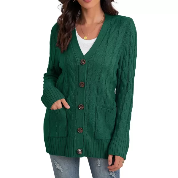 GRECERELLE Women's Long Sleeve Loose Knit Cable Open Front Button Down Cardigan Sweater Outerwear Coat with Pockets