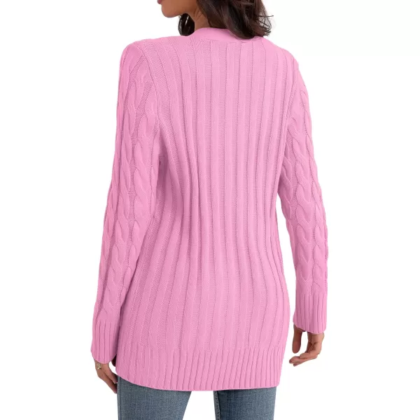 GRECERELLE Women's Long Sleeve Loose Knit Cable Open Front Button Down Cardigan Sweater Outerwear Coat with Pockets