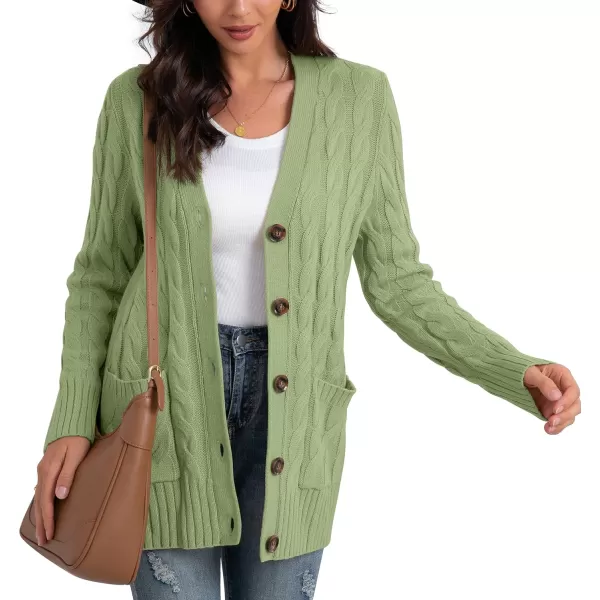 GRECERELLE Women's Long Sleeve Loose Knit Cable Open Front Button Down Cardigan Sweater Outerwear Coat with Pockets
