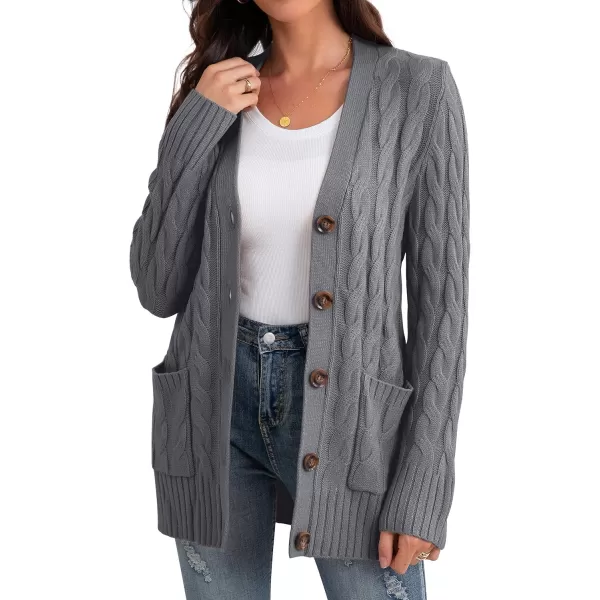 GRECERELLE Women's Long Sleeve Loose Knit Cable Open Front Button Down Cardigan Sweater Outerwear Coat with Pockets