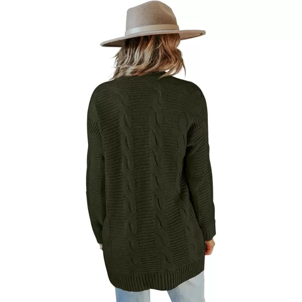 GRECERELLE Women's Long Sleeve Loose Knit Cable Open Front Button Down Cardigan Sweater Outerwear Coat with Pockets