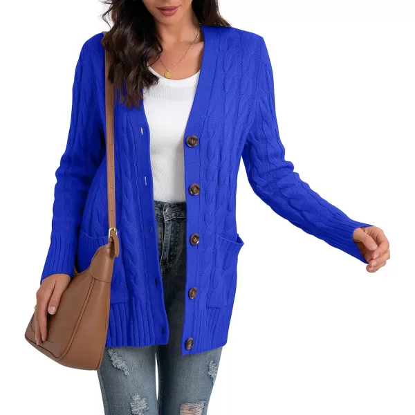 GRECERELLE Women's Long Sleeve Loose Knit Cable Open Front Button Down Cardigan Sweater Outerwear Coat with Pockets