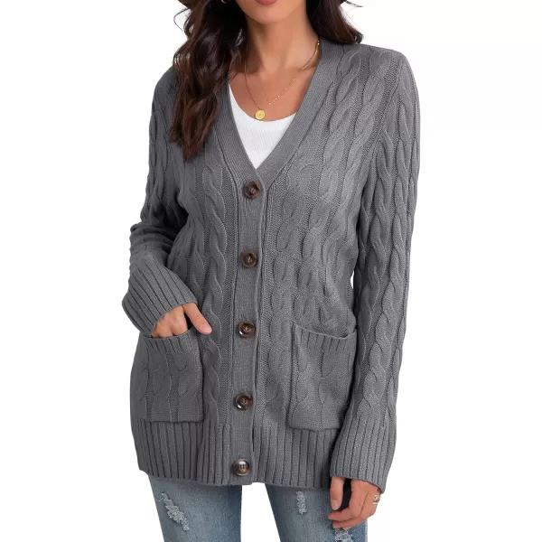 GRECERELLE Women's Long Sleeve Loose Knit Cable Open Front Button Down Cardigan Sweater Outerwear Coat with Pockets