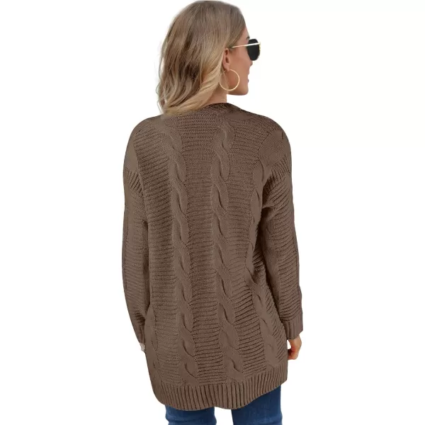 GRECERELLE Women's Long Sleeve Loose Knit Cable Open Front Button Down Cardigan Sweater Outerwear Coat with Pockets