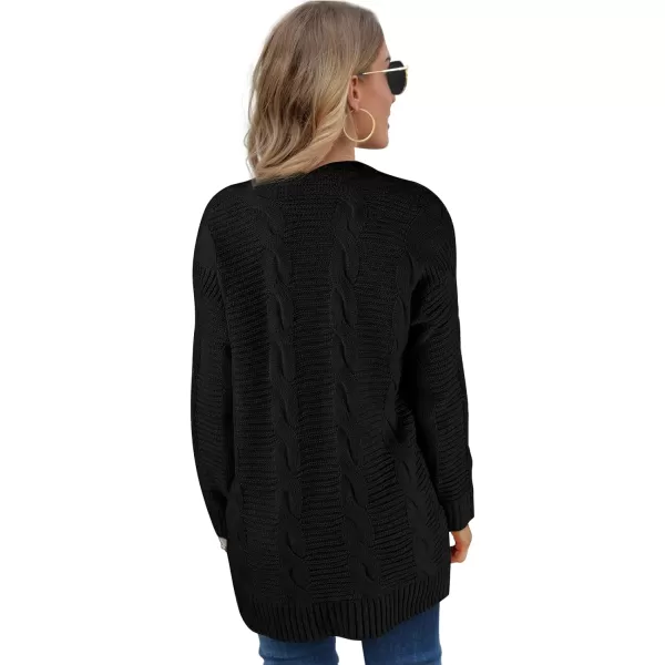 GRECERELLE Women's Long Sleeve Loose Knit Cable Open Front Button Down Cardigan Sweater Outerwear Coat with Pockets
