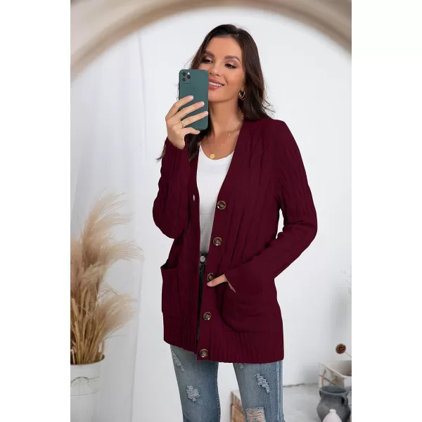 GRECERELLE Women's Long Sleeve Loose Knit Cable Open Front Button Down Cardigan Sweater Outerwear Coat with Pockets