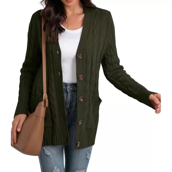 GRECERELLE Women's Long Sleeve Loose Knit Cable Open Front Button Down Cardigan Sweater Outerwear Coat with Pockets