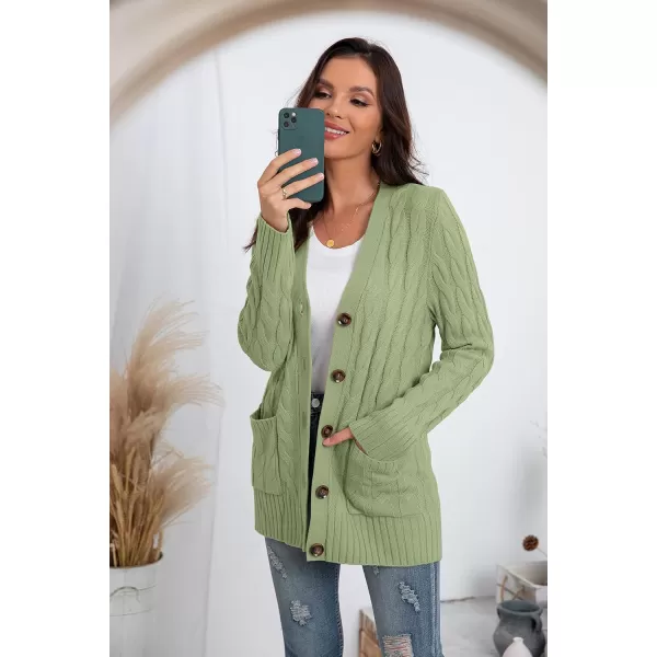 GRECERELLE Women's Long Sleeve Loose Knit Cable Open Front Button Down Cardigan Sweater Outerwear Coat with Pockets