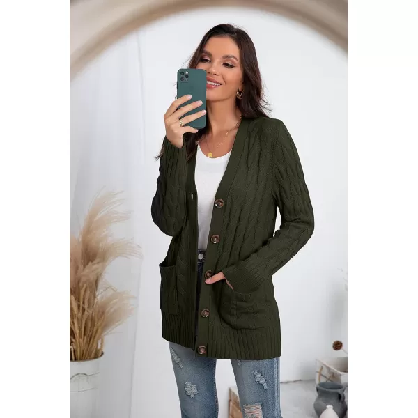 GRECERELLE Women's Long Sleeve Loose Knit Cable Open Front Button Down Cardigan Sweater Outerwear Coat with Pockets