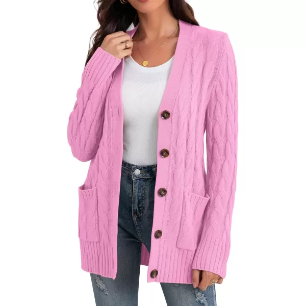 GRECERELLE Women's Long Sleeve Loose Knit Cable Open Front Button Down Cardigan Sweater Outerwear Coat with Pockets