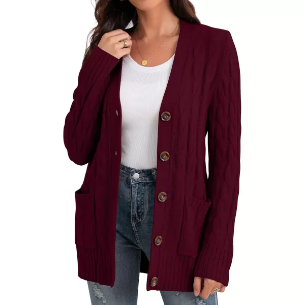 GRECERELLE Women's Long Sleeve Loose Knit Cable Open Front Button Down Cardigan Sweater Outerwear Coat with Pockets