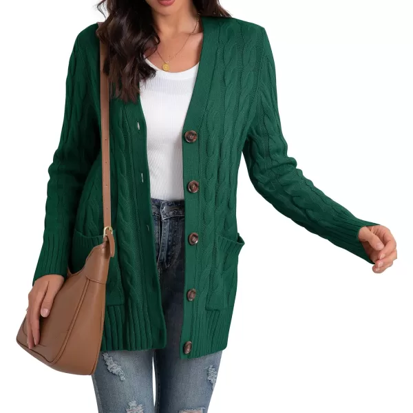 GRECERELLE Women's Long Sleeve Loose Knit Cable Open Front Button Down Cardigan Sweater Outerwear Coat with Pockets