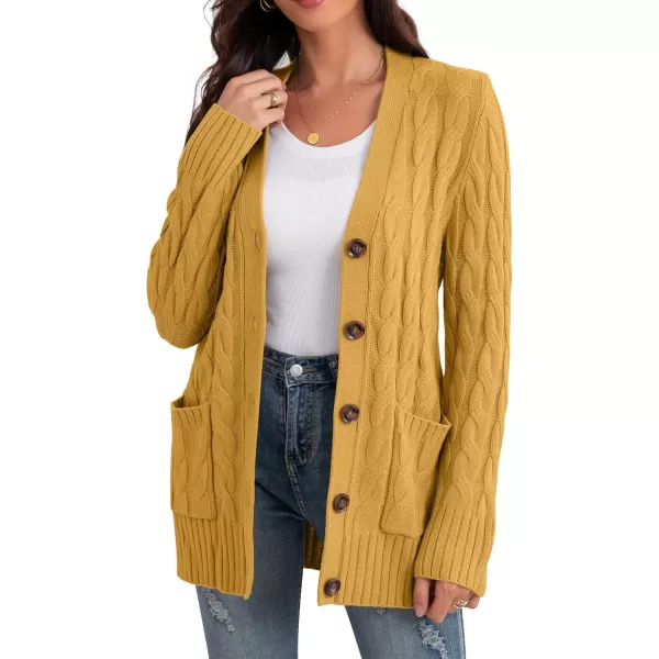 GRECERELLE Women's Long Sleeve Loose Knit Cable Open Front Button Down Cardigan Sweater Outerwear Coat with Pockets