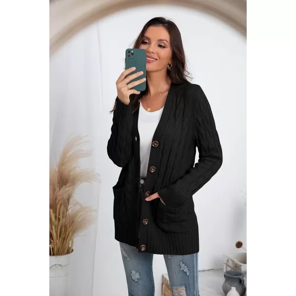 GRECERELLE Women's Long Sleeve Loose Knit Cable Open Front Button Down Cardigan Sweater Outerwear Coat with Pockets