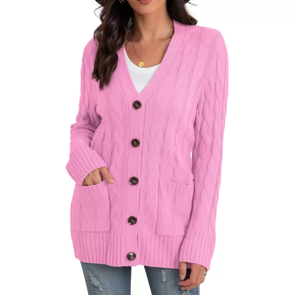 GRECERELLE Women's Long Sleeve Loose Knit Cable Open Front Button Down Cardigan Sweater Outerwear Coat with Pockets