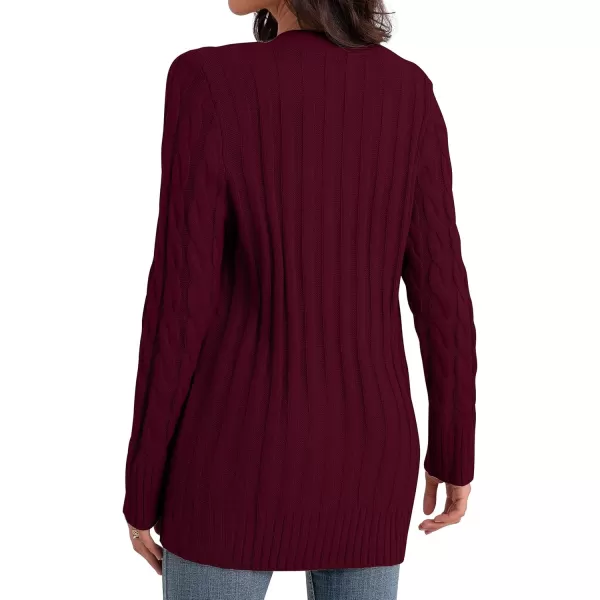 GRECERELLE Women's Long Sleeve Loose Knit Cable Open Front Button Down Cardigan Sweater Outerwear Coat with Pockets