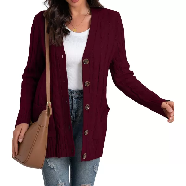 GRECERELLE Women's Long Sleeve Loose Knit Cable Open Front Button Down Cardigan Sweater Outerwear Coat with Pockets