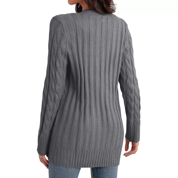 GRECERELLE Women's Long Sleeve Loose Knit Cable Open Front Button Down Cardigan Sweater Outerwear Coat with Pockets
