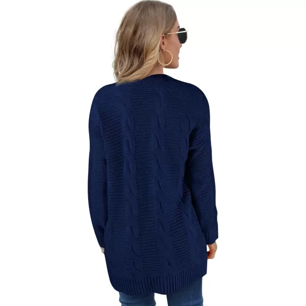 GRECERELLE Women's Long Sleeve Loose Knit Cable Open Front Button Down Cardigan Sweater Outerwear Coat with Pockets
