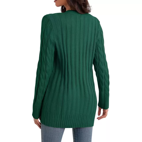 GRECERELLE Women's Long Sleeve Loose Knit Cable Open Front Button Down Cardigan Sweater Outerwear Coat with Pockets