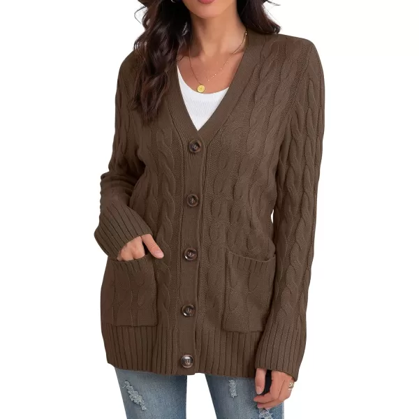GRECERELLE Women's Long Sleeve Loose Knit Cable Open Front Button Down Cardigan Sweater Outerwear Coat with Pockets