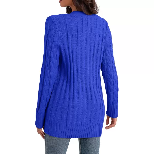 GRECERELLE Women's Long Sleeve Loose Knit Cable Open Front Button Down Cardigan Sweater Outerwear Coat with Pockets