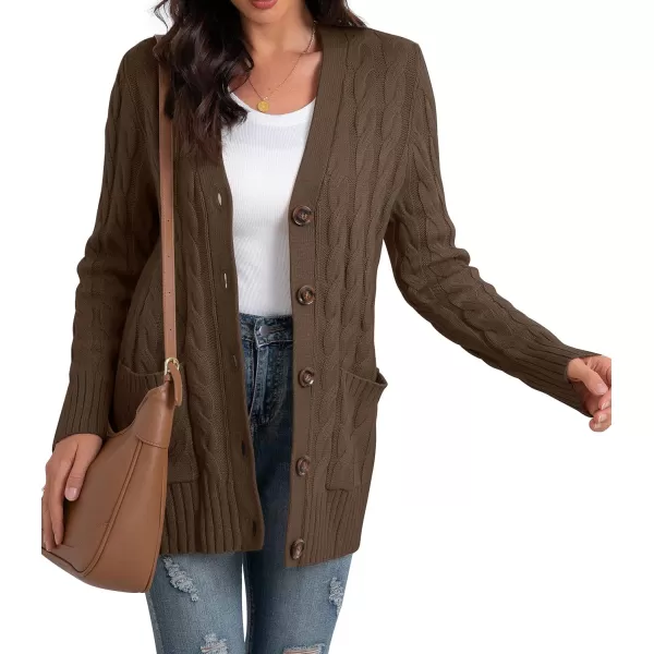 GRECERELLE Women's Long Sleeve Loose Knit Cable Open Front Button Down Cardigan Sweater Outerwear Coat with Pockets