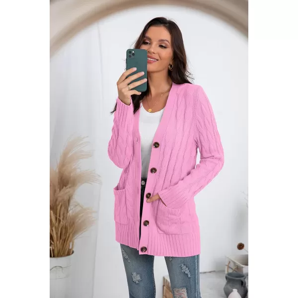 GRECERELLE Women's Long Sleeve Loose Knit Cable Open Front Button Down Cardigan Sweater Outerwear Coat with Pockets